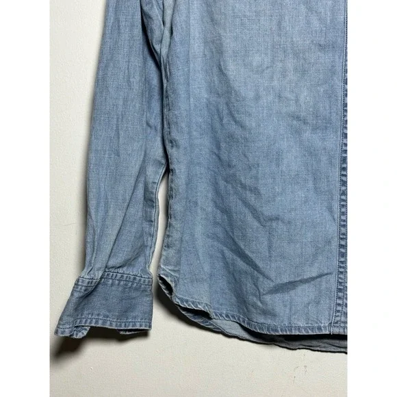 FLAW Madewell Shrunken Denim Shirt Light Wash Button Up Long Sleeve Top Women M - Picture 4 of 9